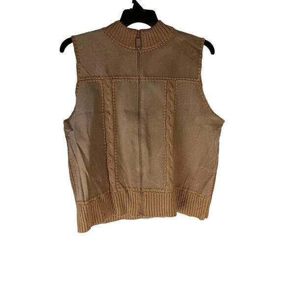 Designer Studio Originals Suede Zipper Vest Womens XL Tan Brown Cable Knit - Picture 1 of 9